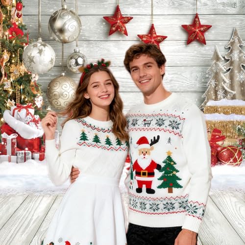 CHAIYA 8X10FT Christmas Backdrop White Wood Floor Photography Backdrop Winter Snow Xmas Tree Gift Family Party Background New Year Party Decoration Backdrop - size: 8′x10′