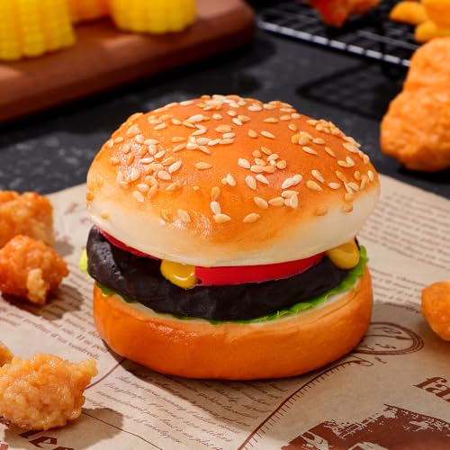 Didiseaon Artificial Pu Hamburger Model 3.14X2.75X2.75In Realistic Fake Burger Decor for Home Kitchen Display Photography Prop Bakery Ornament