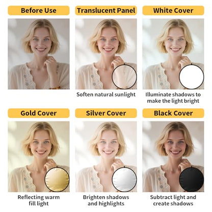 24/32/43/52in Reflector Photography,5 in 1 Light Diffuser with Panel &Bag Light Reflectors for Photography, Ideal for Content Creator Essentials&Photographer in Silver,Gold,White and Black - size: 24inch/60cm