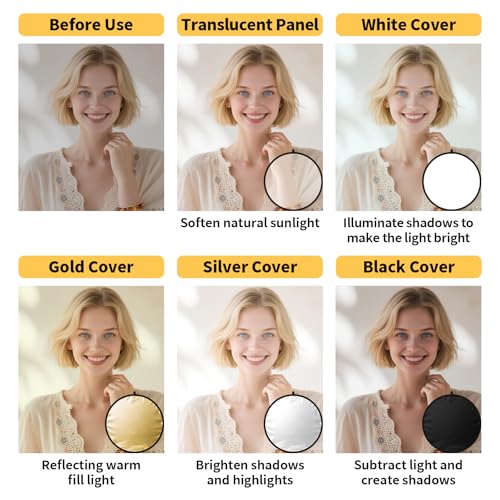 24/32/43/52in Reflector Photography,5 in 1 Light Diffuser with Panel &Bag Light Reflectors for Photography, Ideal for Content Creator Essentials&Photographer in Silver,Gold,White and Black - size: 24inch/60cm