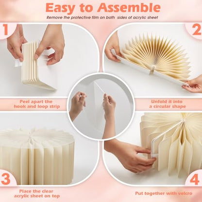4Pcs Buffet Risers, Foldable Food Risers for Buffet Table, 12" Reusable Cardboard Display Risers Cylinder Stands with Acrylic Plates for Party, Wedding, Catering & Birthday Decor