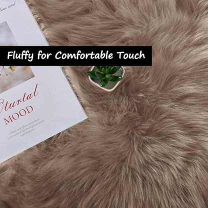 Goolela Faux Sheepskin Fur Runner Rug Light Brown Beige Fluffy Bedside Rug for Bedroom 2x6 Furry Fuzzy Rug Runner Washable Playroom Office Sheepskin - color: Beige, size: 2' x 6' (Sheepskin)