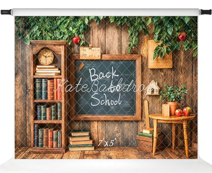 Kate Back to School Photo Backdrop Chalkboard Wood Wall Background Green Leaves Welcome Students to School Photography Backdrops, 7x5ft - size: 7x5ft