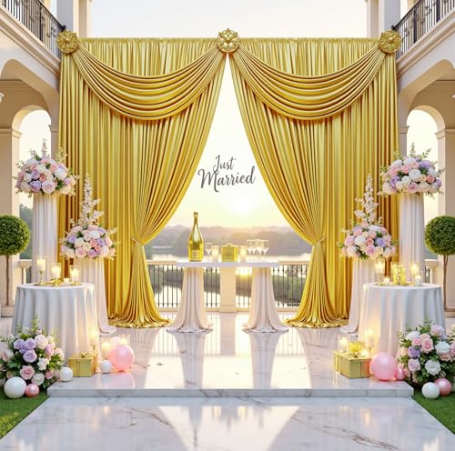 20x14FT Gold Sequin Backdrop Curtains, Wrinkle Free Glitter Drapes Photography Background, 4 Panels 5x14FT Non-Shedding Sparkle Curtain for Wedding Birthday Studio Party Decoration - color: Gold, size: 5'W×14'H _4 Panels