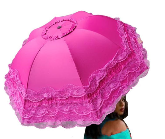 WENDIN Vintage Foldable Lace Parasol Gothic Umbrella rain Anti-uv Protection parasol sunblock umbrella dome Photo Props girls women lace umbrellas - color: Manual Rose Red