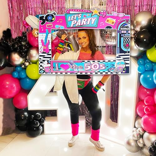 JeVenis 50s Photo Booth Props-11PC 50‘s Sock Hop Photo Booth Frame Props 50s Theme Party Decorations 1950s Decorations Retro Theme Party Supplies
