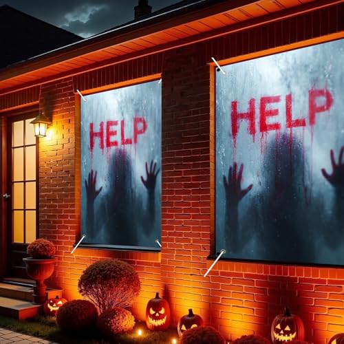 Nuxovilar Halloween Window Decorations, "HELP" Bloody Ghost Clawing Halloween Window Cover for Indoor, Party, Haunted House, 31.5x47.3 Inches - color: LU90014