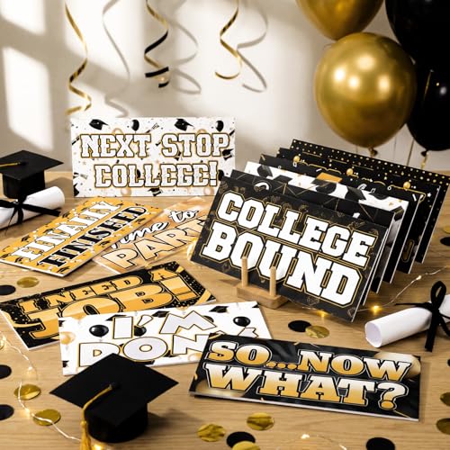 Beeveer 24 Designs 2026 Graduation Photo Booth Props Double Sided 11x5.51'' Graduation Party Decoration Gold Black Picture Props for Photoshoot Supplies Waterproof Selfie Signs PVC for Party Supplies - color: Black Gold, style: Graduation