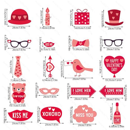 AUOCATTAIL Valentine's Day Photo Booth Props 20 Pcs DIY Red Valentine Theme Funny Photo Props for Valentine's Day Wedding Birthday Party Decorations Supplies