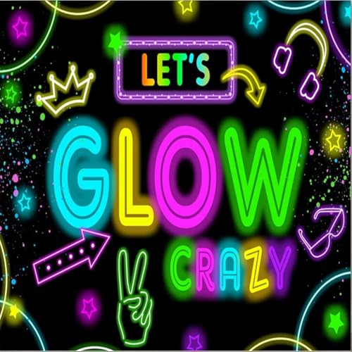 Neon Glow Party Decorations Supplies Backdrop 10x10ft Glow in The Dark Let’s Glow Banner Photography Background Birthday Sleppover Graffiti Splash Paint Black Light Kids Photo Booth - size: 10x10ft