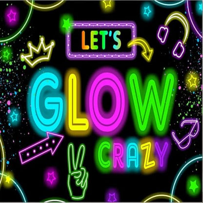 Neon Glow Party Decorations Supplies Backdrop 10x10ft Glow in The Dark Let’s Glow Banner Photography Background Birthday Sleppover Graffiti Splash Paint Black Light Kids Photo Booth - size: 10x10ft