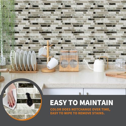 Yipscazo 10 Sheets Peel and Stick Backsplash for Kitchen,12''x12'' Waterproof Stick on Backsplash Smart Tiles for Bathroom,Removable Self Adhesive Wall Tiles (Marble Beige&Brown) - color: Marble Beige&brown