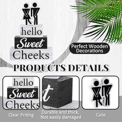Jetec 4 Pcs Bathroom Shelf Decor Signs Hello Sweet Cheeks Wooden Sign Rustic Toilet Restroom Tabletop Decoration Funny Bathroom Decor for Farmhouse Apartment Shelves Toilet Restroom Home Tabletop Desk - style: Hello Sweet Cheeks