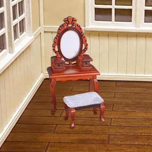 1/12 Vanity Desk with Stool Pretend Makeup Vanity Table Toy, DIY Accessories Photo Props for Handcraft, Micro Landscape Gift
