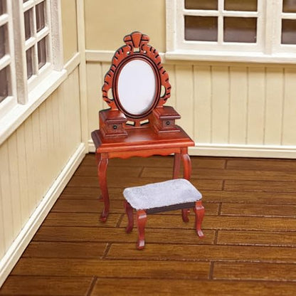 1/12 Vanity Desk with Stool Pretend Makeup Vanity Table Toy, DIY Accessories Photo Props for Handcraft, Micro Landscape Gift