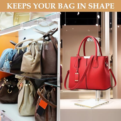 2Pcs Purse Display Stands, Height Adjustable10"-16"+14"-24", Acrylic Handbag Stands for Display, Clear Holder for Purse Evening Bag Clutch, Bag Table Rack, Purses Hanging Organizer for Closet Retail Vendor - size: 2-Pack, M (9.5"-16") + L (13.5"-24")