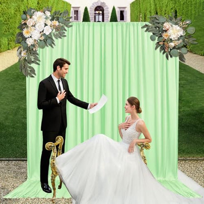 10ft x 10ft Light Green Backdrop Curtains for Parties, Fabric Satin Background Curtain with Rod Pockets for Weddings, Birthday, Baby Shower, Photography, Graduation Party Backdrop Drapes, 2 Panels - color: Light Green