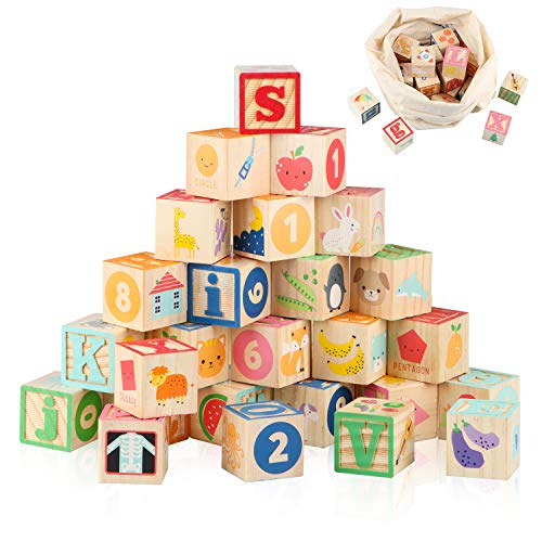 ABC Wooden Building Blocks for Toddlers 1-3 Large, 26 PCS Alphabet & Number Stacking Blocks, Educational Learning Toys for Boys Girls Kids Gifts 1.65'' - style: 26 abc blocks