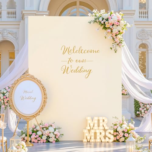 Square Arch Backdrop Covers 6.6FT x 5.2FT Beige and White Wedding Arch Cover Stretchy Backdrop Square Arch Stand Cover Spandex for Birthday Party Baby Shower Ceremony Banquet Decoration - color: Beige+White