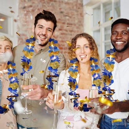 Sherr 24 Pcs Graduation Leis Class of 2026, Light up Leis Blue and Gold, LED Hawaiian Flower Necklace Party Supplies for Graduation Ceremony, Senior Night, Prom, Wedding, Tropical Luau - color: Blue Gold