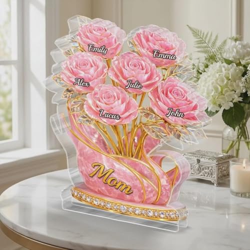 LOVELYPOD Personalized Rose Flower Mama 2D Acrylic Plaque, Custom Name Mommy And Kids Plaque, Mother's Day Mom Gift Grandma Gifts, Mama Gift from Son Daughter, Custom Family Keepsake Gifts - color: Design #8