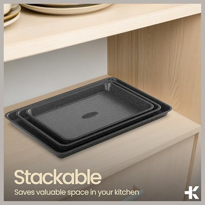 BAKKEN Kitchen Baking Pans - Small, Medium, and Large Cookie Pan (13.58×9.65, 15.75×11, 17.91×12.60), Nonstick, Diamond Texture Bottom, PFOA, PFOS, PTFE Free, Oven Safe (450°F), Pack of 3, Gray Marble - color: Gray Marble, size: Pack of 3