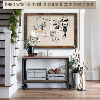 Large Magnetic Bulletin Board 43 x 31 Inch for Wall,Rustic Framed Cork Board with Linen for Home Office School,with 4 Push pins, 4 Magnets - size: 43inchx31inch