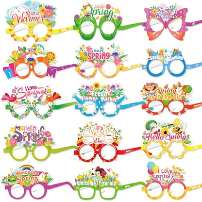 HOWAF 30pcs Hello Spring Photo Booth Props Paper Eyeglasses, Spring Flower Eyewear for Spring Party Decorations Supplies, Welcome Spring Butterfly Glasses Fame for Kids Birthday Favors