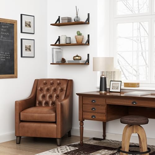 Forbena Walnut Brown Wall Bookshelf for Bedroom, Wooden Floating Book Shelves for Office, Small Wall Shelving Unit for Living Room Nursery Kitchen Bathroom Kids Room (Walnut Color) - color: Walnut, size: 17 Inches