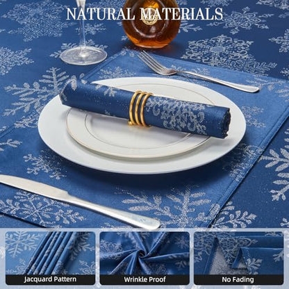 Cloth Napkins Set of 8–Square Jacquard Sparkling Metallic Snowflake Fabric Polyester Washable Reusable Cloth Napkins for Kitchen Dinner Dining Restaurant Wedding Table(Navy Silver/17x17 Inch) - color: Navy Silver