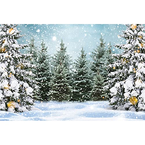 10x7ft Winter Forest Backdrop Snowy Christmas Pine Tree Snowflake Photography Background Winter Wonderland Snow Scene Bokeh Xmas Party Decoration Banner Photo Studio Props - size: 10x7ft