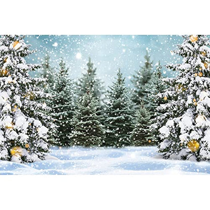 5x3ft Winter Forest Backdrop Snowy Christmas Pine Tree Snowflake Photography Background Winter Wonderland Snow Scene Bokeh Xmas Party Decoration Banner Photo Studio Props - size: 5x3ft