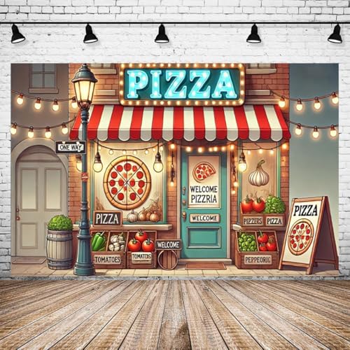Vintage Italian Pizzeria Backdrop Vegetables Foods Background Kids Cooking Theme Pizza Party Decorations Family Night Birthday Party Pizza Party Supplies Favors Booth Props (C, 6X4FT) - color: C, size: 6X4FT