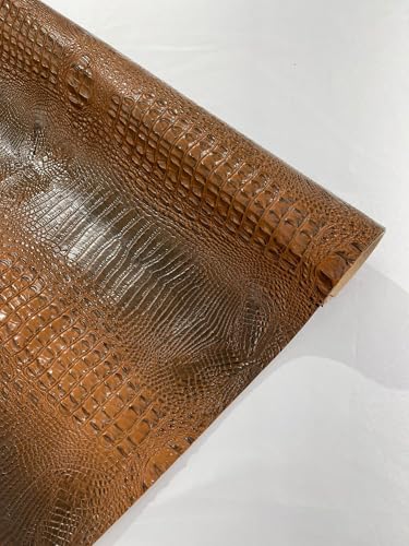 54” Wide Gator Two Tone Fake Leather Upholstery, 3-D Crocodile Skin Texture Faux Leather PVC Vinyl Fabric Sold by The Yard. (Cognac) - color: Cognac