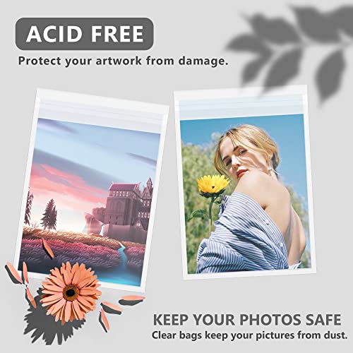 100 Pack 11 3/7 x 14 3/8 Inches Crystal Photo Sleeves Storage Bags for 11x14 Photo Mat, Art Sleeves for Prints - size: 11x14 100pack clear bags