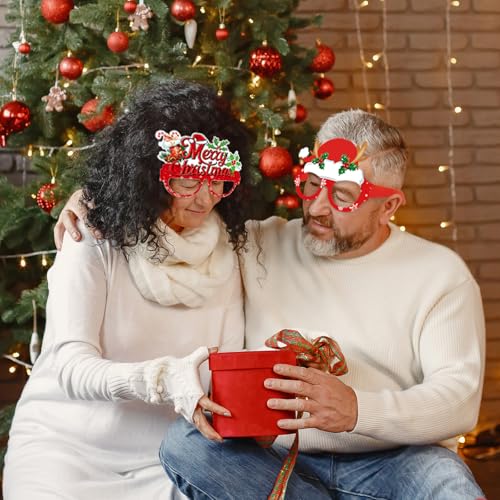 16 Pcs Christmas Paper Glasses Photo Booth Props, Funny Xmas Costume Eyewear with Santa, Snowman, Tree, Reindeer, Penguin, Wreath, and Gingerbread Designs for Adult Holiday Party Supplies