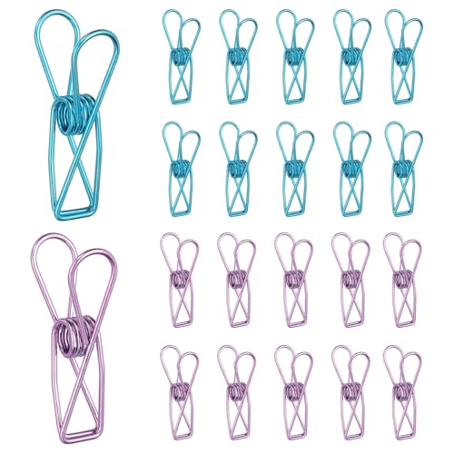PATIKIL 50Pcs Paper Office Binder Clips, 1.26" Small Metal Wire Hollow Out Paper Clamps Long Tail Binder Clips for Photo Clothes Hanging Office Home Kitchen Food Package, Blue/Purple - color: Blue/Purple