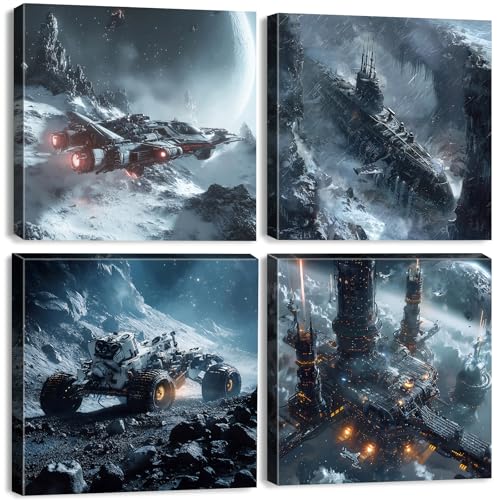 4Pcs Outer Space Room Decor for Boys Alien Planet Astronaut Wall Decor Galaxy Picture Marvel Room Canvas Painting Cosmic Poster Science Fiction Artwork Living Room Modern Home Decoration 16x16" - color: Astronaut, size: 16"l X 16"w