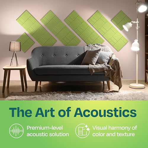 Acoustic Panels 12-Pack Soundproof Wall Panels 12"x12"x0.4" Decorative Sound Dampening for Your Home, Office, Studio, Bedroom & More with Unique GridFrame Carving [Gin Green] - color: Gin Green, size: GridFrame 12 Pack