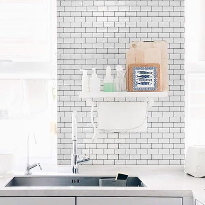 Art3d 10-Sheet Peel and Stick Backsplash Tile for Kitchen - 12”×12” Stick on Wall Tile for Kitchen Bathroom Countertop Living Room, Warm White with Black Grout - color: Warm White With Black Grout
