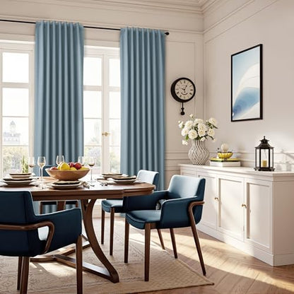 Guken Blue Linen 100% Blackout Curtains for Bedroom 84 Inches Long 2 Panels Set Back Tab Hook Belt Drapes Black Out Light Blocking Thermal Insulated Privacy Living Room Nursery Modern Farmhouse 52x84 - color: Blue, size: 52"W x 84"L (Pack of 2)