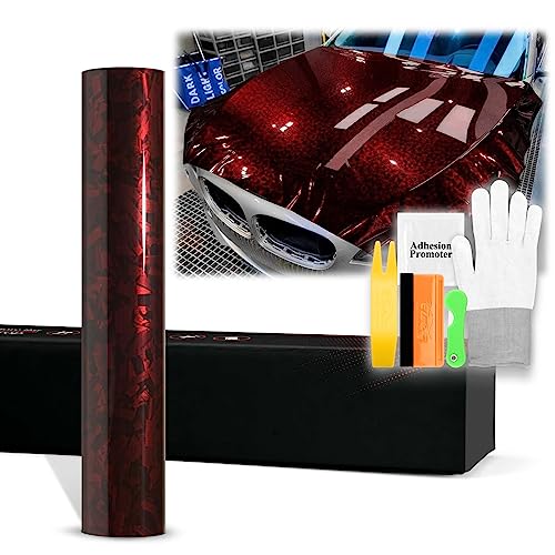 20"x60" (1.6FTx5FT) Red PET Marble Forged Carbon Fiber Textured Gloss Vinyl Wrap Auto Car Sticker Decal Film Sheet Bubble Free Air Release Technology with Tool Kit - color: Red, size: 20"x60" (1.6FTx5FT)