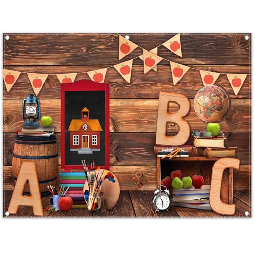 8x6ft Back to School Photography Backdrop ABC Letter Vintage Wooden House Background Welcome Kids Kindergarten Classroom Photo Banner Indoor Shooting Props - size: 8'x6'