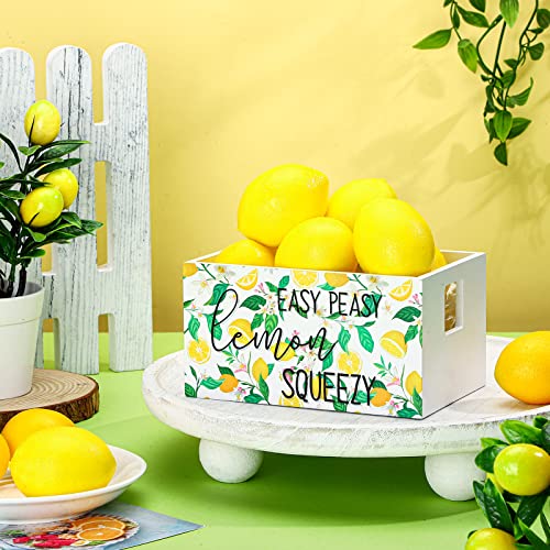 Marsui Lemon Decor Set Mini Wooden Crate with 8 Fake Lemon for Home Kitchen Farmhouse Rustic Summer Tiered Tray Decor Table Decorations Summertime Party Centerpiece