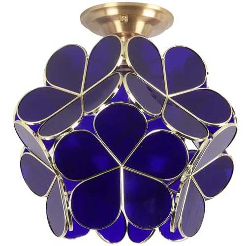 Bieye L11019 Flower Petals Tiffany Style Stained Glass Close to Ceiling Light for Home Decor (Cobalt Blue, 12" Cherry Blossom) - color: Cobalt Blue, size: 12" Cherry Blossom