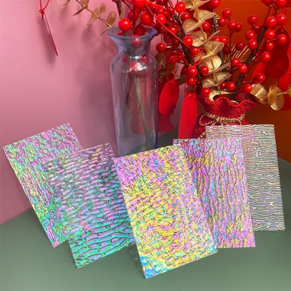 12 Sheets Iridescent Clear Stained Glass Sheet Variety Textures, 4 x 6 inch Transparent Cathedral Mosaic Glass for Crafts, Stained Glass Supplies for Art Glass Projects and Mosaic Work - color: Iridescent Clear