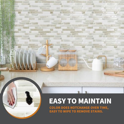 Yipscazo 10 Sheets Peel and Stick Backsplash for Kitchen,12''x12'' Waterproof Stick on Backsplash Smart Tiles for Bathroom,Removable Self Adhesive Wall Tiles (Marble Beige&White) - color: Marble Beige&white