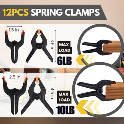 12 Pack Plastic Spring Clamps, Heavy Duty 4.5 Inches, 3.5 Inches Set Backdrop Clips for Crafts, Backdrop Stand, Woodworking, Photography Studios, Home Improvement - color: Black (4.5"+3.5")