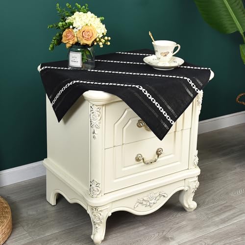 NEWISHER Rustic Farmhouse Embroidered Square Tablecloth Jacquard Striped Table Cloth Linen Texture Washable Dining Table Cover Kitchen Dining Home Decoration Black 24x24 inch - color: Black, size: 24" x 24" (Square)