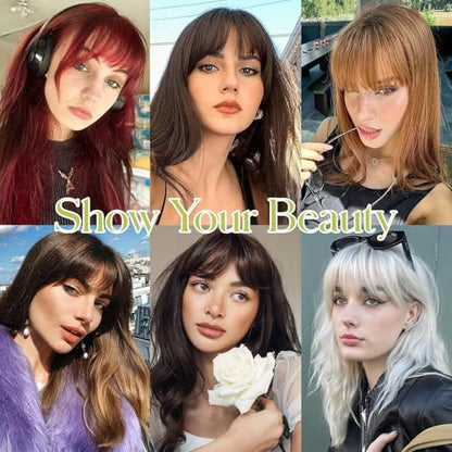 Bangs Hair Clip in Bangs, French Light Auburn Fake Bangs Hair Clip on Bangs for Women Fringe with Temples Hairpieces Faux Bangs for Daily Wear - color: Light Auburn